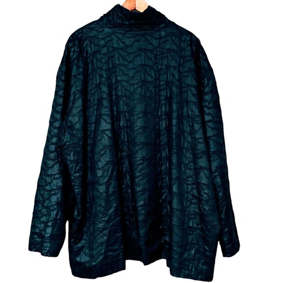 Eileen Fisher 100% Tussah Silk Snap Front Blazer Jacket Classic Dark Teal 3X - Picture 3 of 7
